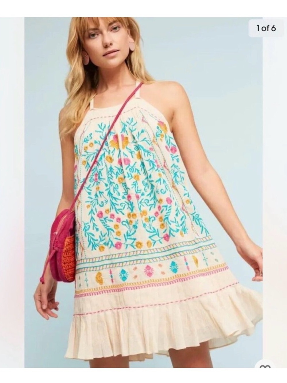 AKEMI +‎ KIN ANTHROPOLOGIE 4 Vinales Swing Floral Embroidered Dress